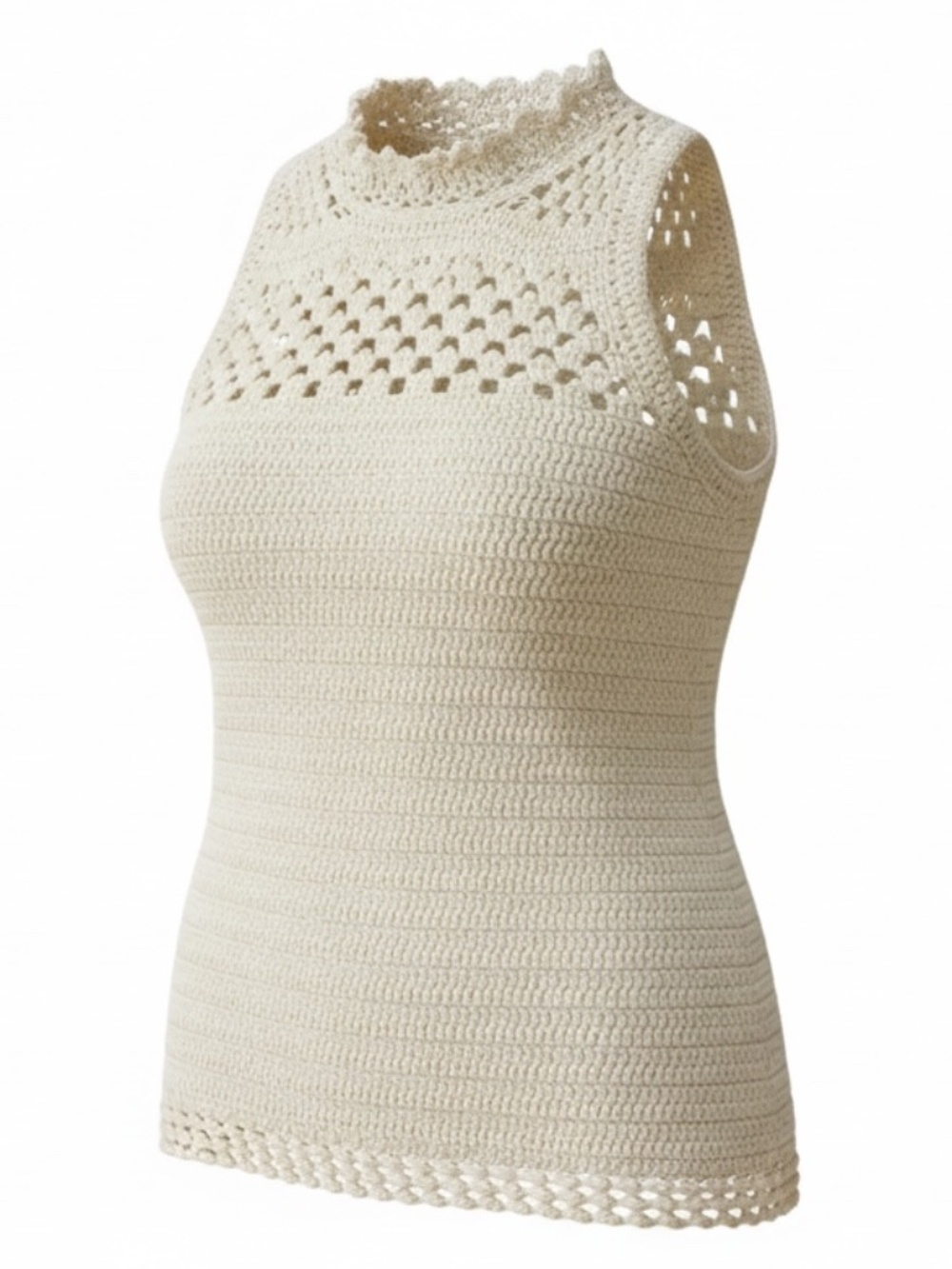ETCETERA ivory sleeveless knit crochet top with cutout details - Size M